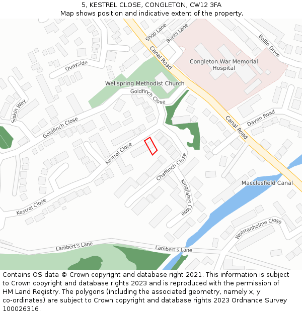 5, KESTREL CLOSE, CONGLETON, CW12 3FA: Location map and indicative extent of plot