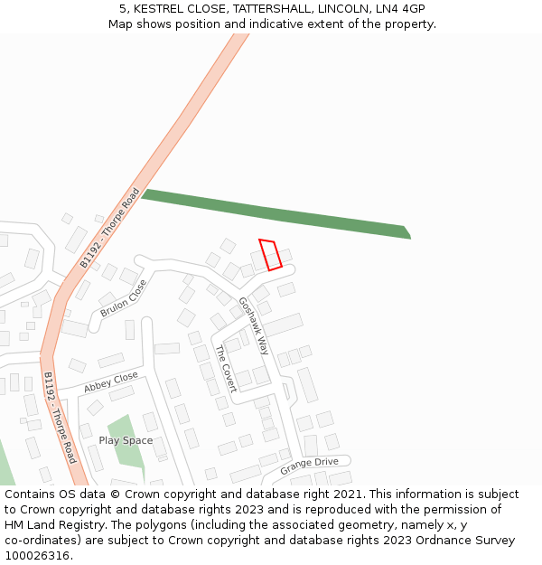 5, KESTREL CLOSE, TATTERSHALL, LINCOLN, LN4 4GP: Location map and indicative extent of plot