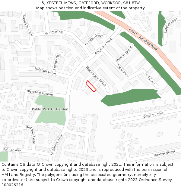 5, KESTREL MEWS, GATEFORD, WORKSOP, S81 8TW: Location map and indicative extent of plot