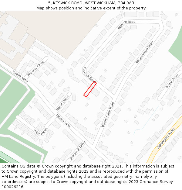 5, KESWICK ROAD, WEST WICKHAM, BR4 9AR: Location map and indicative extent of plot