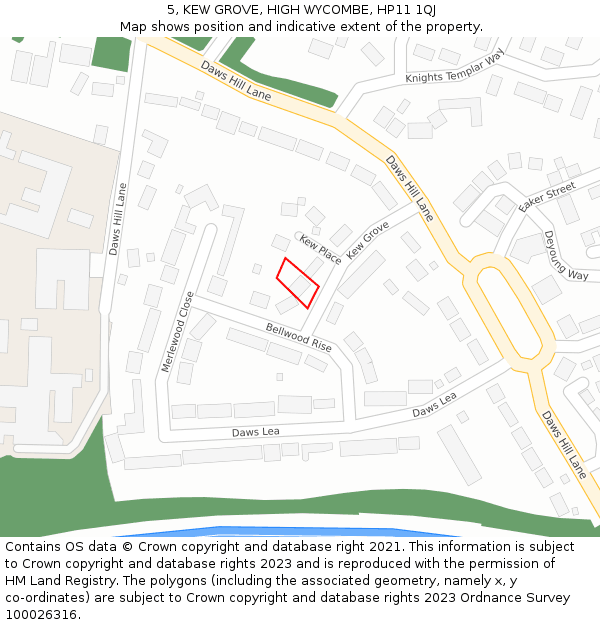 5, KEW GROVE, HIGH WYCOMBE, HP11 1QJ: Location map and indicative extent of plot