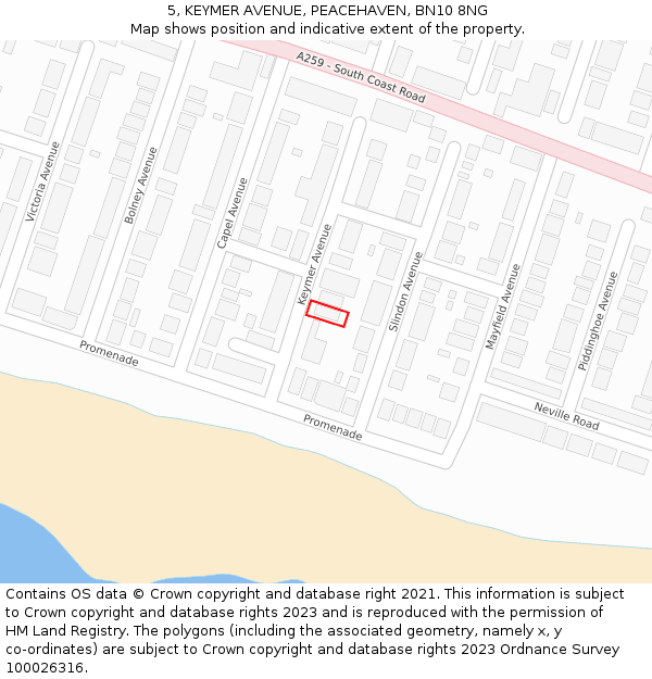 5, KEYMER AVENUE, PEACEHAVEN, BN10 8NG: Location map and indicative extent of plot