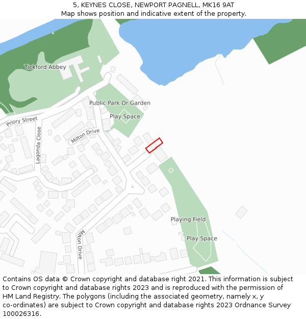 5, KEYNES CLOSE, NEWPORT PAGNELL, MK16 9AT: Location map and indicative extent of plot