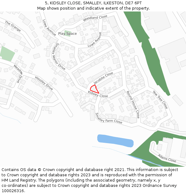 5, KIDSLEY CLOSE, SMALLEY, ILKESTON, DE7 6PT: Location map and indicative extent of plot