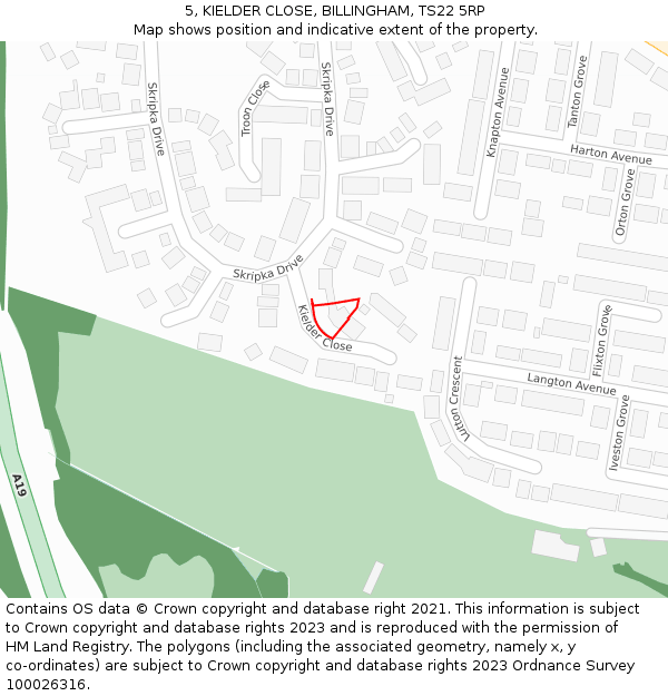 5, KIELDER CLOSE, BILLINGHAM, TS22 5RP: Location map and indicative extent of plot