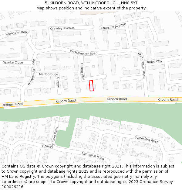 5, KILBORN ROAD, WELLINGBOROUGH, NN8 5YT: Location map and indicative extent of plot