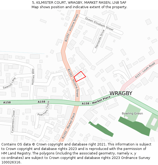 5, KILMISTER COURT, WRAGBY, MARKET RASEN, LN8 5AF: Location map and indicative extent of plot