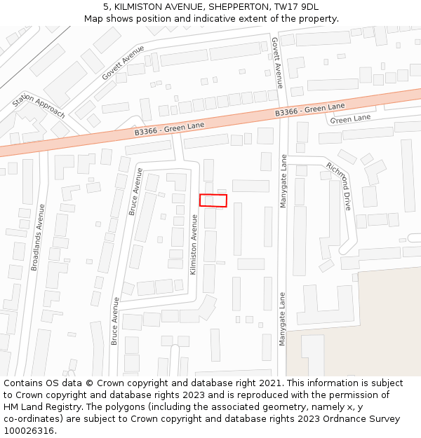 5, KILMISTON AVENUE, SHEPPERTON, TW17 9DL: Location map and indicative extent of plot