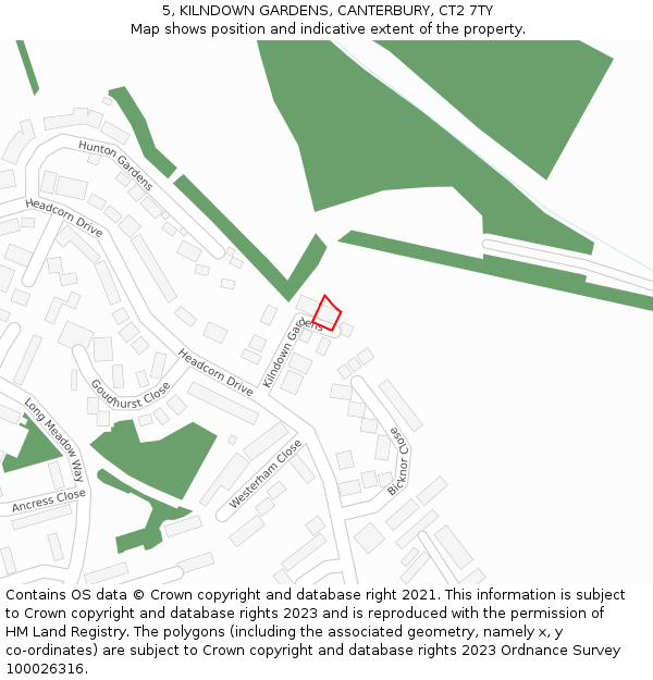 5, KILNDOWN GARDENS, CANTERBURY, CT2 7TY: Location map and indicative extent of plot