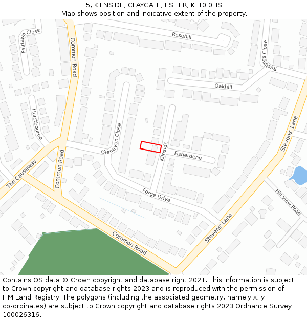 5, KILNSIDE, CLAYGATE, ESHER, KT10 0HS: Location map and indicative extent of plot