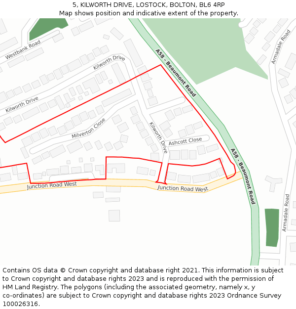 5, KILWORTH DRIVE, LOSTOCK, BOLTON, BL6 4RP: Location map and indicative extent of plot