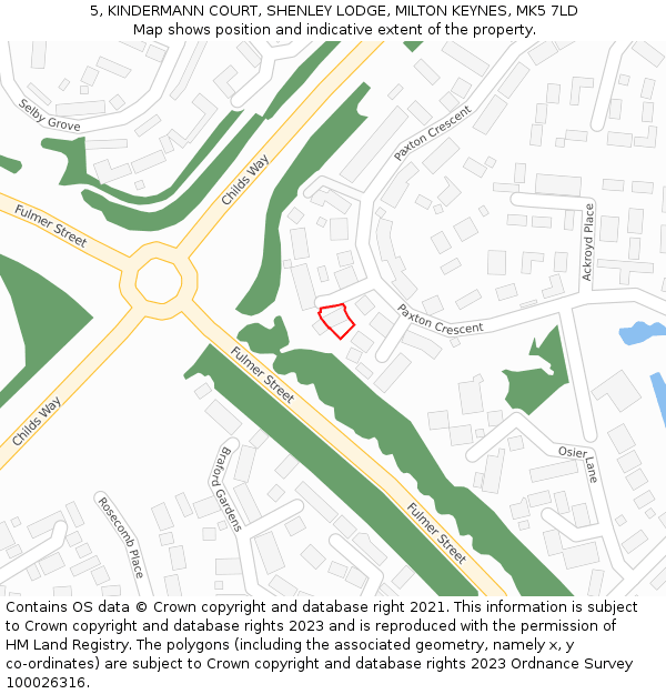 5, KINDERMANN COURT, SHENLEY LODGE, MILTON KEYNES, MK5 7LD: Location map and indicative extent of plot