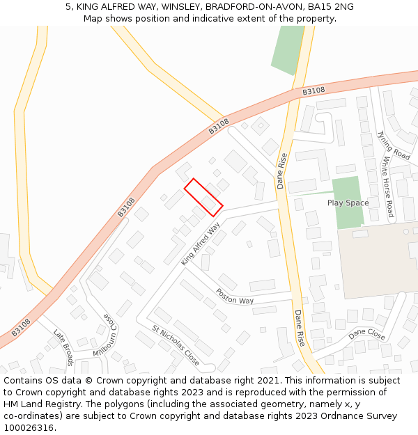 5, KING ALFRED WAY, WINSLEY, BRADFORD-ON-AVON, BA15 2NG: Location map and indicative extent of plot