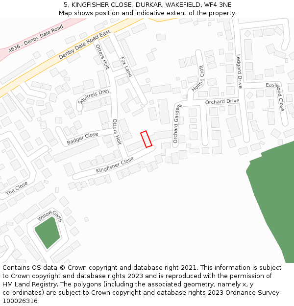 5, KINGFISHER CLOSE, DURKAR, WAKEFIELD, WF4 3NE: Location map and indicative extent of plot