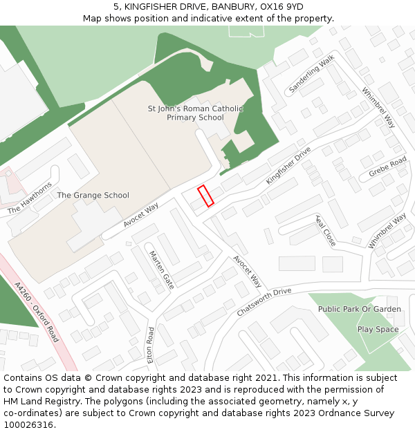 5, KINGFISHER DRIVE, BANBURY, OX16 9YD: Location map and indicative extent of plot