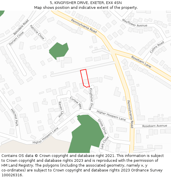 5, KINGFISHER DRIVE, EXETER, EX4 4SN: Location map and indicative extent of plot