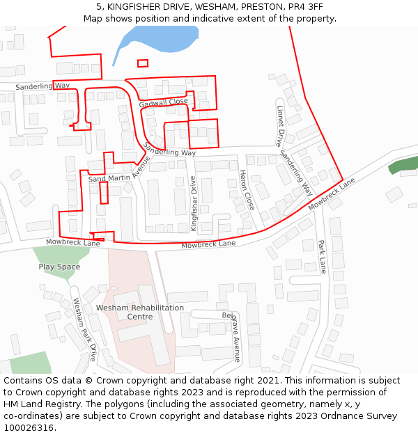 5, KINGFISHER DRIVE, WESHAM, PRESTON, PR4 3FF: Location map and indicative extent of plot