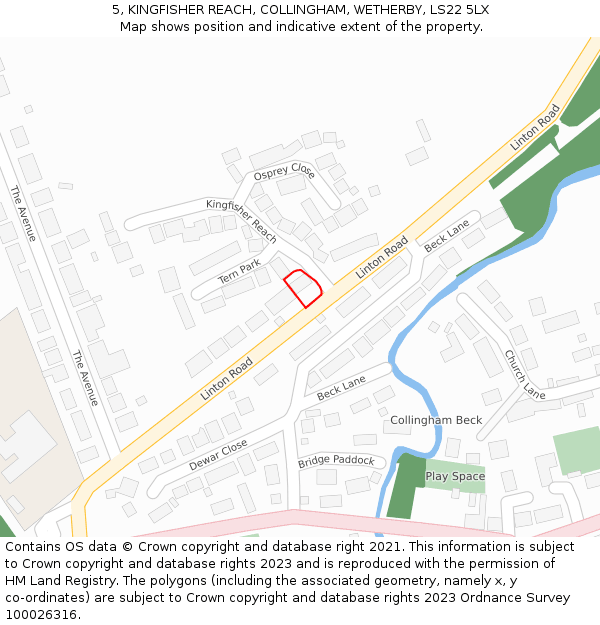 5, KINGFISHER REACH, COLLINGHAM, WETHERBY, LS22 5LX: Location map and indicative extent of plot