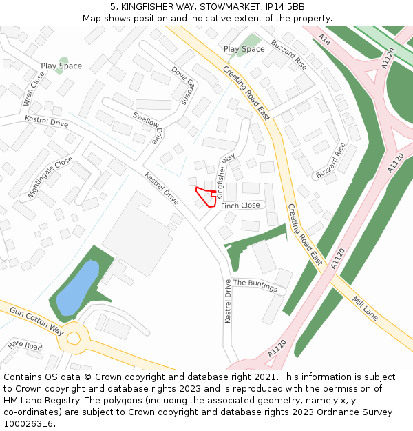 5, KINGFISHER WAY, STOWMARKET, IP14 5BB: Location map and indicative extent of plot