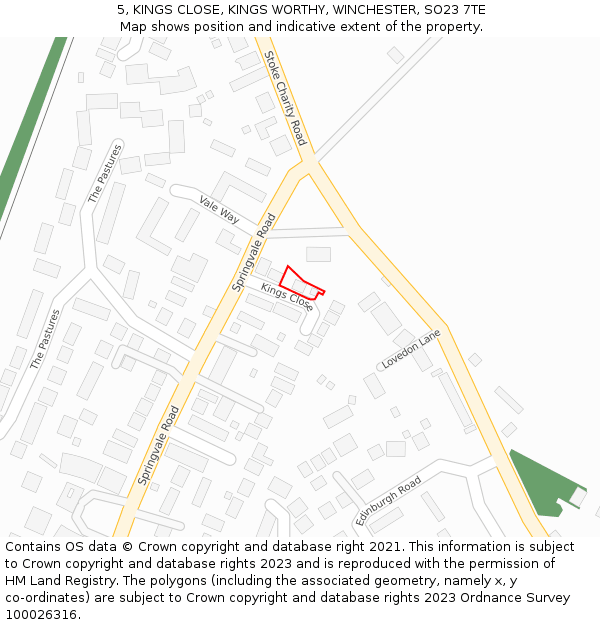 5, KINGS CLOSE, KINGS WORTHY, WINCHESTER, SO23 7TE: Location map and indicative extent of plot