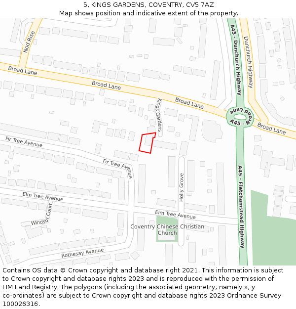 5, KINGS GARDENS, COVENTRY, CV5 7AZ: Location map and indicative extent of plot