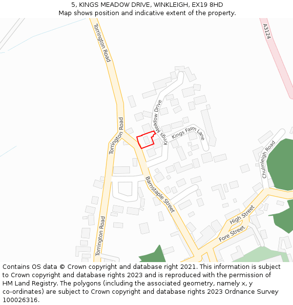 5, KINGS MEADOW DRIVE, WINKLEIGH, EX19 8HD: Location map and indicative extent of plot