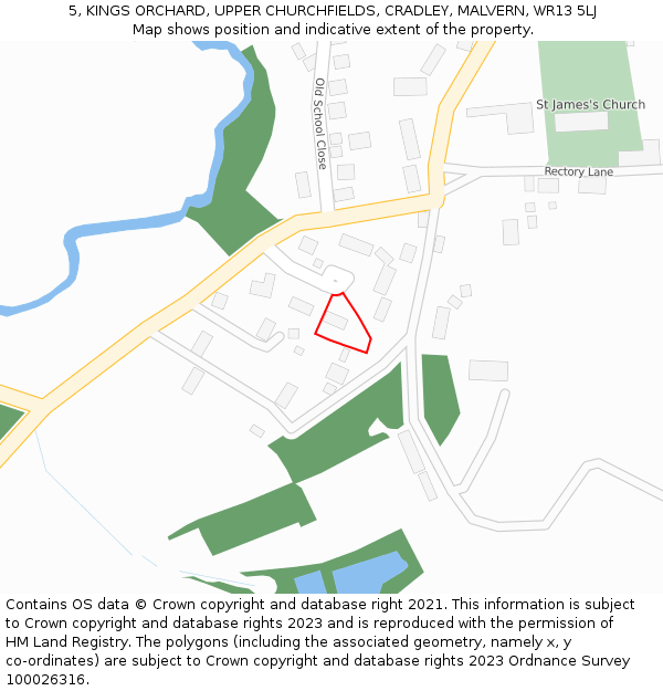 5, KINGS ORCHARD, UPPER CHURCHFIELDS, CRADLEY, MALVERN, WR13 5LJ: Location map and indicative extent of plot