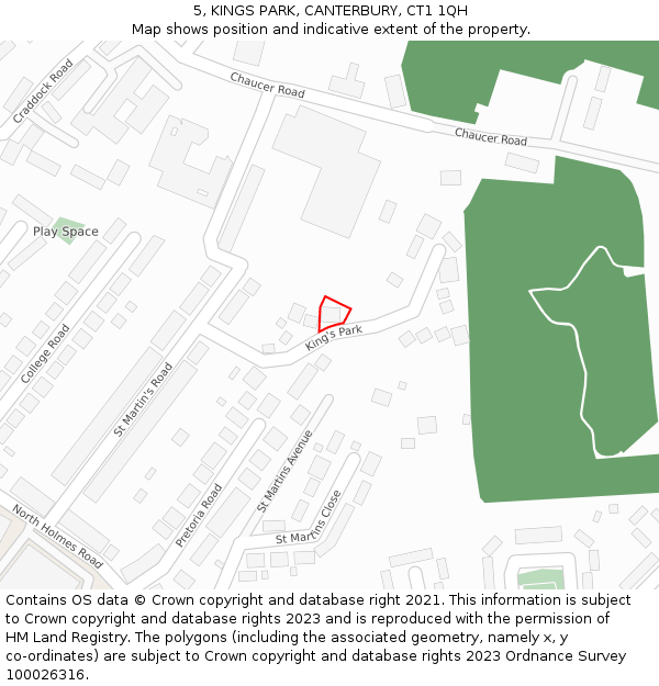 5, KINGS PARK, CANTERBURY, CT1 1QH: Location map and indicative extent of plot