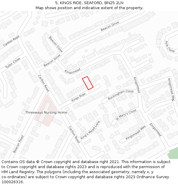 5, KINGS RIDE, SEAFORD, BN25 2LN: Location map and indicative extent of plot