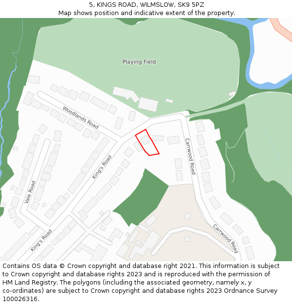 5, KINGS ROAD, WILMSLOW, SK9 5PZ: Location map and indicative extent of plot