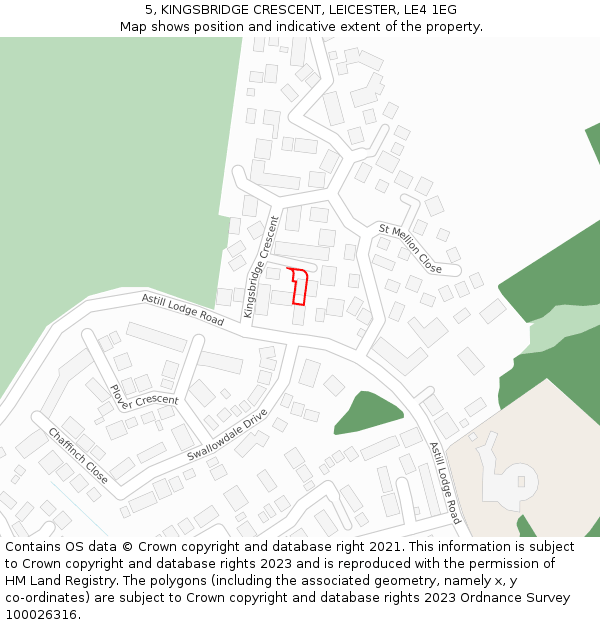 5, KINGSBRIDGE CRESCENT, LEICESTER, LE4 1EG: Location map and indicative extent of plot