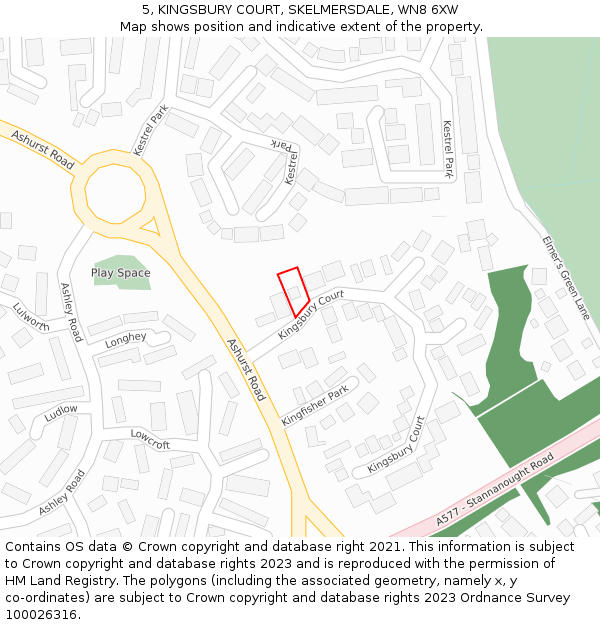 5, KINGSBURY COURT, SKELMERSDALE, WN8 6XW: Location map and indicative extent of plot