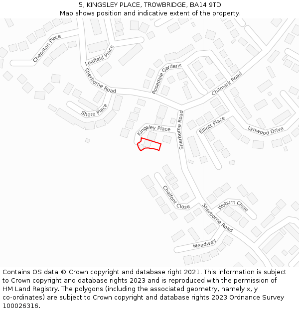 5, KINGSLEY PLACE, TROWBRIDGE, BA14 9TD: Location map and indicative extent of plot