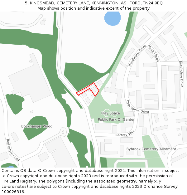 5, KINGSMEAD, CEMETERY LANE, KENNINGTON, ASHFORD, TN24 9EQ: Location map and indicative extent of plot