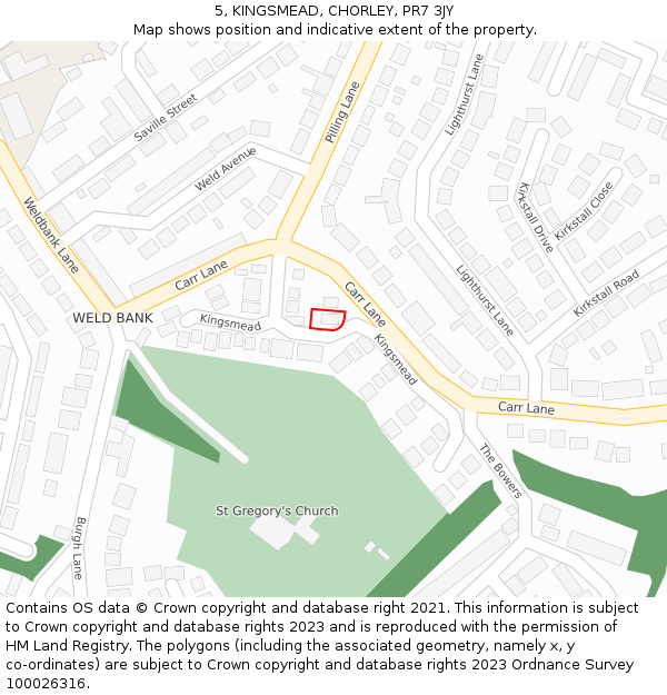 5, KINGSMEAD, CHORLEY, PR7 3JY: Location map and indicative extent of plot