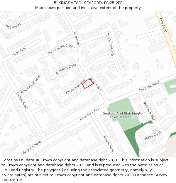 5, KINGSMEAD, SEAFORD, BN25 2EP: Location map and indicative extent of plot