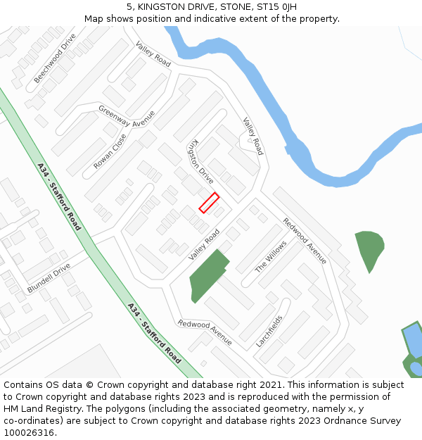 5, KINGSTON DRIVE, STONE, ST15 0JH: Location map and indicative extent of plot