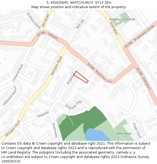 5, KINGSWAY, WHITCHURCH, SY13 1EH: Location map and indicative extent of plot