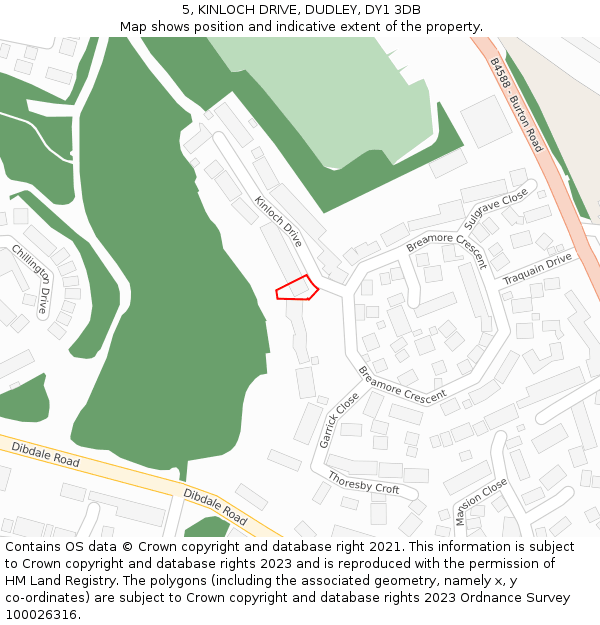 5, KINLOCH DRIVE, DUDLEY, DY1 3DB: Location map and indicative extent of plot