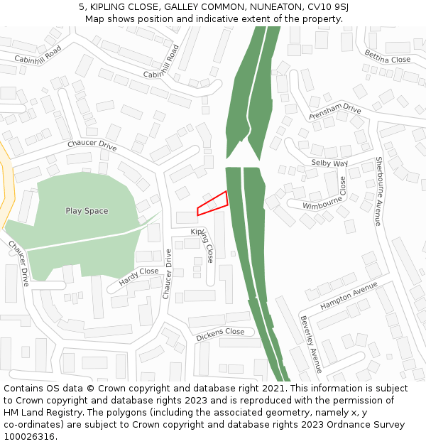 5, KIPLING CLOSE, GALLEY COMMON, NUNEATON, CV10 9SJ: Location map and indicative extent of plot