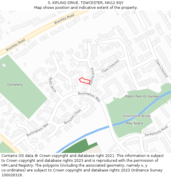 5, KIPLING DRIVE, TOWCESTER, NN12 6QY: Location map and indicative extent of plot