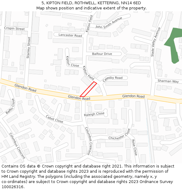 5, KIPTON FIELD, ROTHWELL, KETTERING, NN14 6ED: Location map and indicative extent of plot