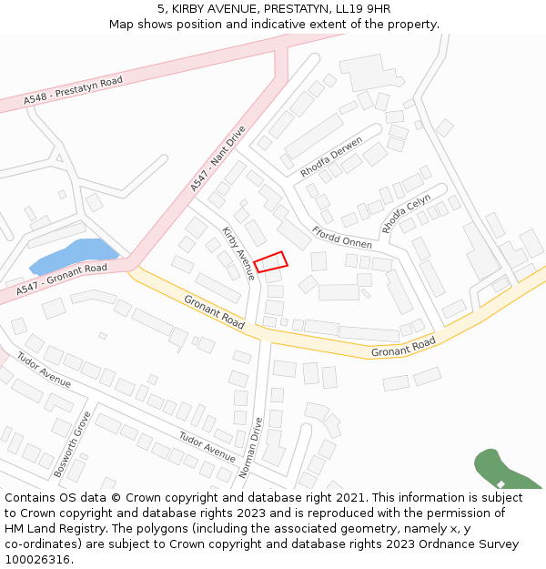 5, KIRBY AVENUE, PRESTATYN, LL19 9HR: Location map and indicative extent of plot