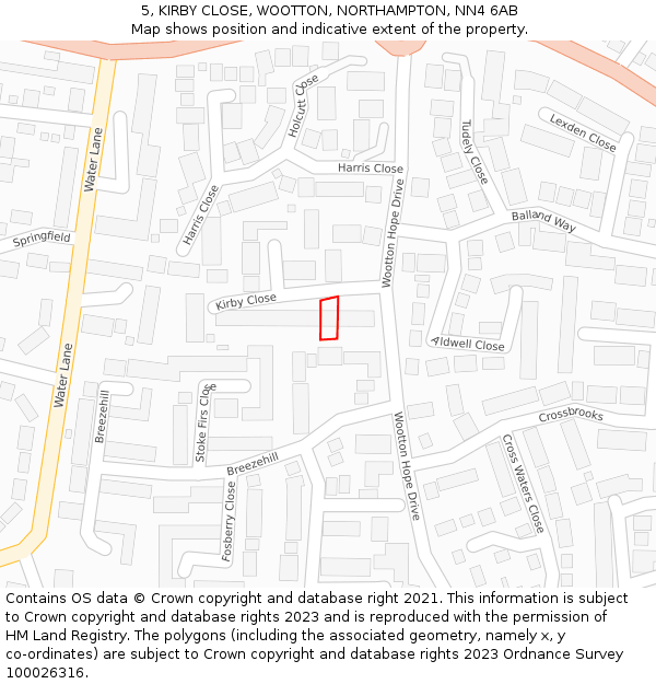 5, KIRBY CLOSE, WOOTTON, NORTHAMPTON, NN4 6AB: Location map and indicative extent of plot