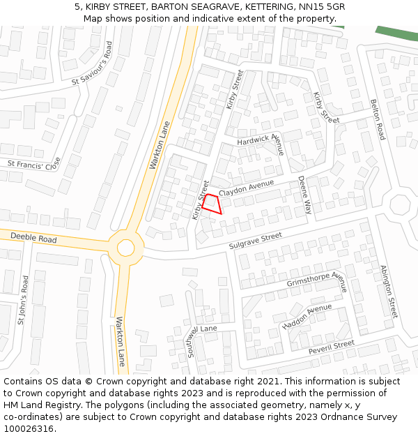 5, KIRBY STREET, BARTON SEAGRAVE, KETTERING, NN15 5GR: Location map and indicative extent of plot