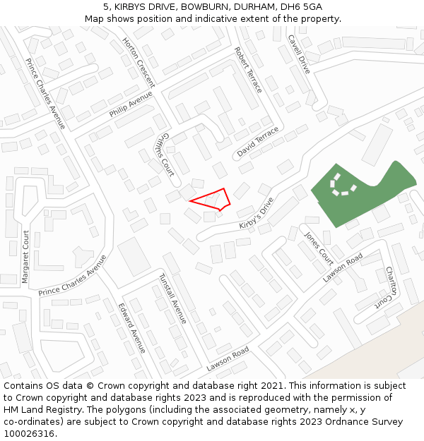 5, KIRBYS DRIVE, BOWBURN, DURHAM, DH6 5GA: Location map and indicative extent of plot