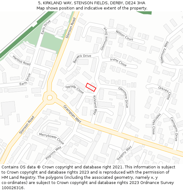 5, KIRKLAND WAY, STENSON FIELDS, DERBY, DE24 3HA: Location map and indicative extent of plot