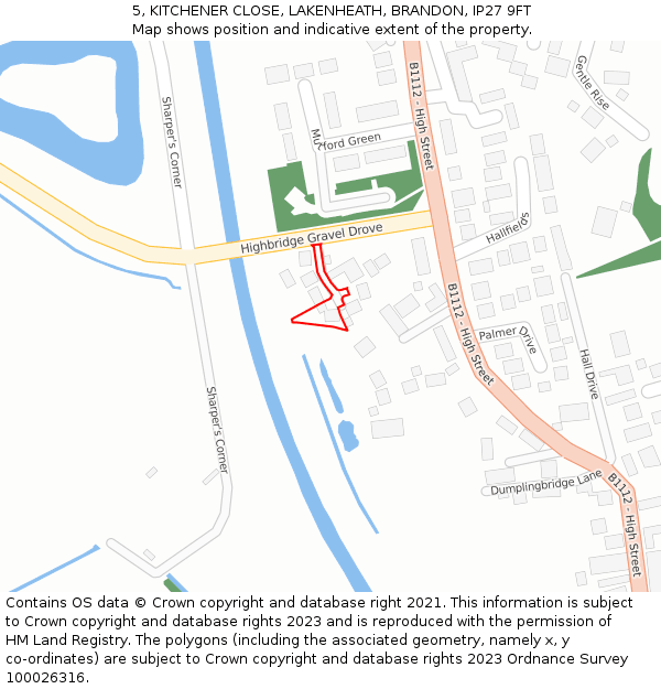 5, KITCHENER CLOSE, LAKENHEATH, BRANDON, IP27 9FT: Location map and indicative extent of plot