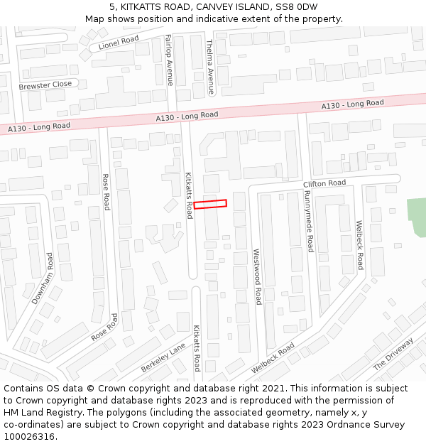 5, KITKATTS ROAD, CANVEY ISLAND, SS8 0DW: Location map and indicative extent of plot