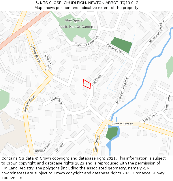 5, KITS CLOSE, CHUDLEIGH, NEWTON ABBOT, TQ13 0LG: Location map and indicative extent of plot